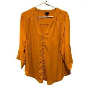 Torrid Womens Mustard Yellow Button-Down Blouse Size 2X With 3/4 Roll-Tab Sleeve